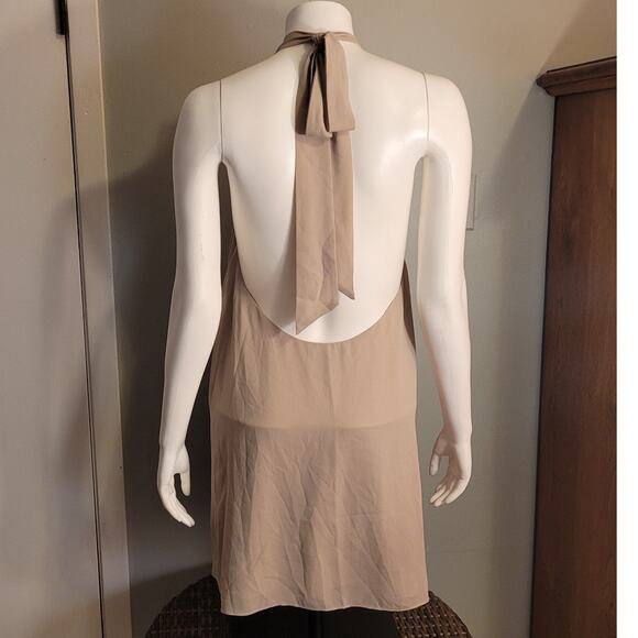 Forever 21 Halter Tie Open Back Mini Dress Sz Medium Neutral Taupe Bone TB50356 - Picture 4 of 10